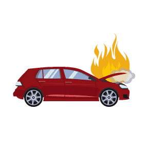 Car engine on fire